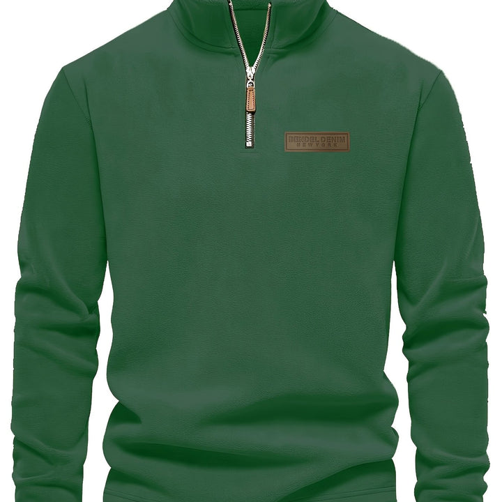 Autumn/Winter New Men's Sweatshirt with Stand-Up Collar, Half-Zip, Long Sleeves, Versatile Top, Streetwear Brand, Plush Double-Sided, Smart Casual