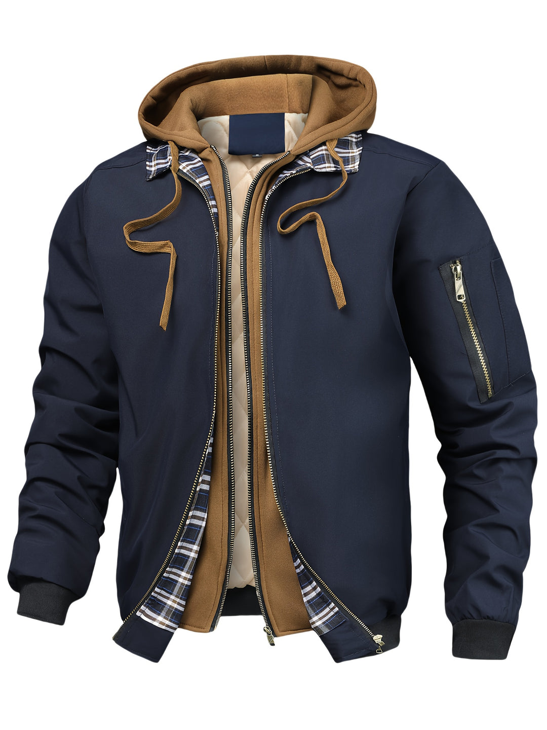 Men's Jacket, Spring Autumn Outerwear, Plaid Hooded Cardigan, Sports Casual Preppy Fashion