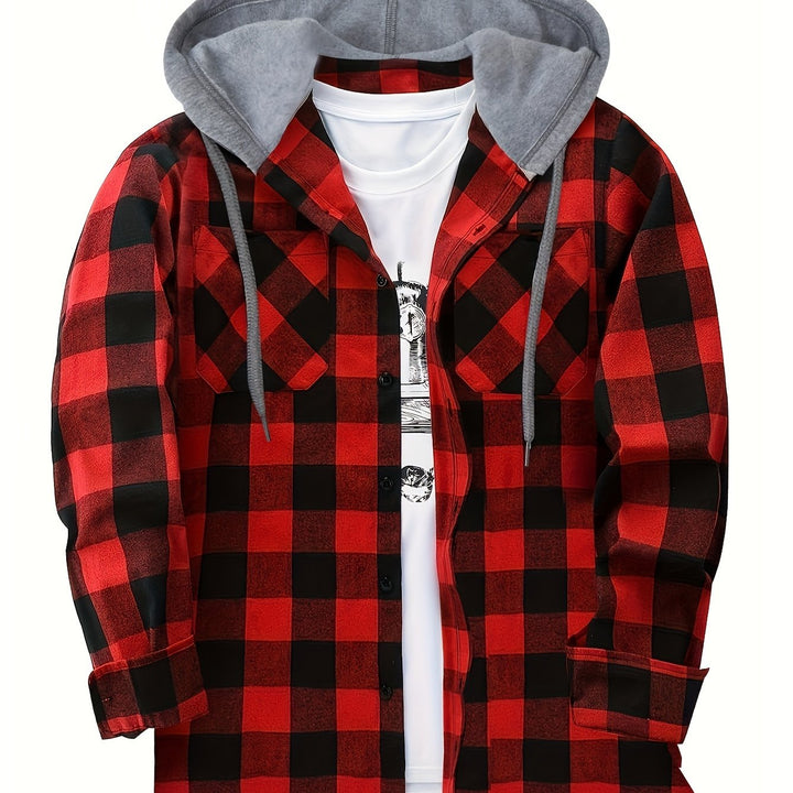 [Men's Plaid Hooded Shirt] Men's Fashion Hooded Plaid Trendy Shirt Hooded Plaid Sweatshirt - Autumn/Winter Essentials - New Season