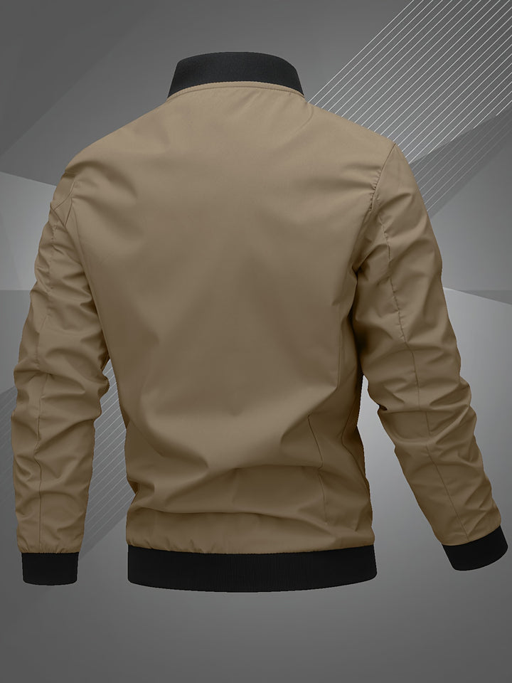 Men'S Letter Embroidered Jacket, Casual Outerwear, Spring, Autumn, Winter Fashion Coat, Suitable for Daily, Home, Outdoor, And Work Occasions