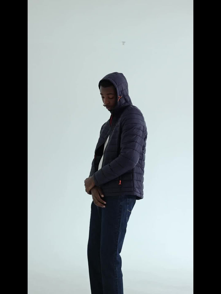 Men's Winter Padded, Hooded Padded Top, Warm Quilted Jacket with Colorful Zipper Pockets