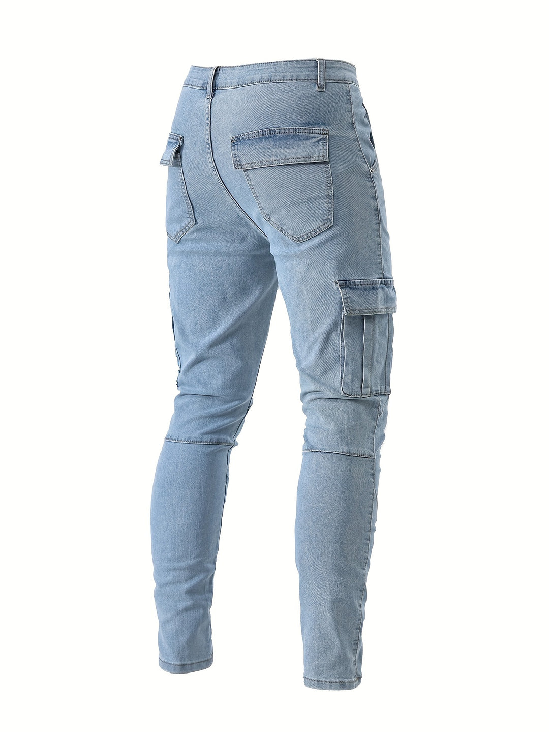 Men's Jeans, Solid Color Multi-Denim Washable, Mid-Rise Cargo Jeans, Fashion Casual Trousers