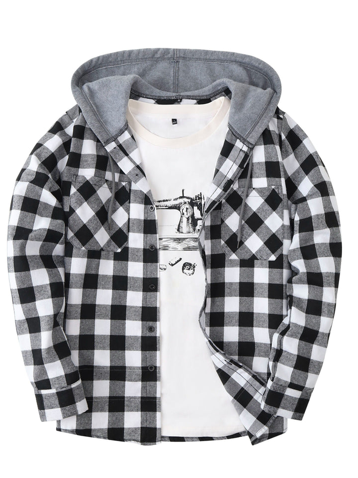 [Men's Plaid Hooded Shirt] Men's Fashion Hooded Plaid Trendy Shirt Hooded Plaid Sweatshirt - Autumn/Winter Essentials - New Season
