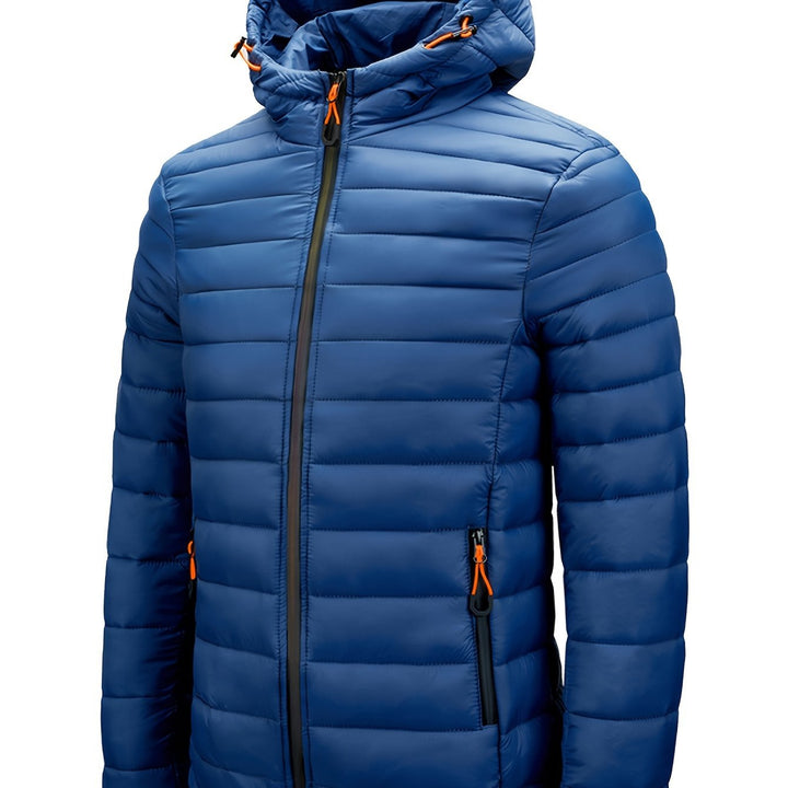 Men's Winter Padded, Hooded Padded Top, Warm Quilted Jacket with Colorful Zipper Pockets