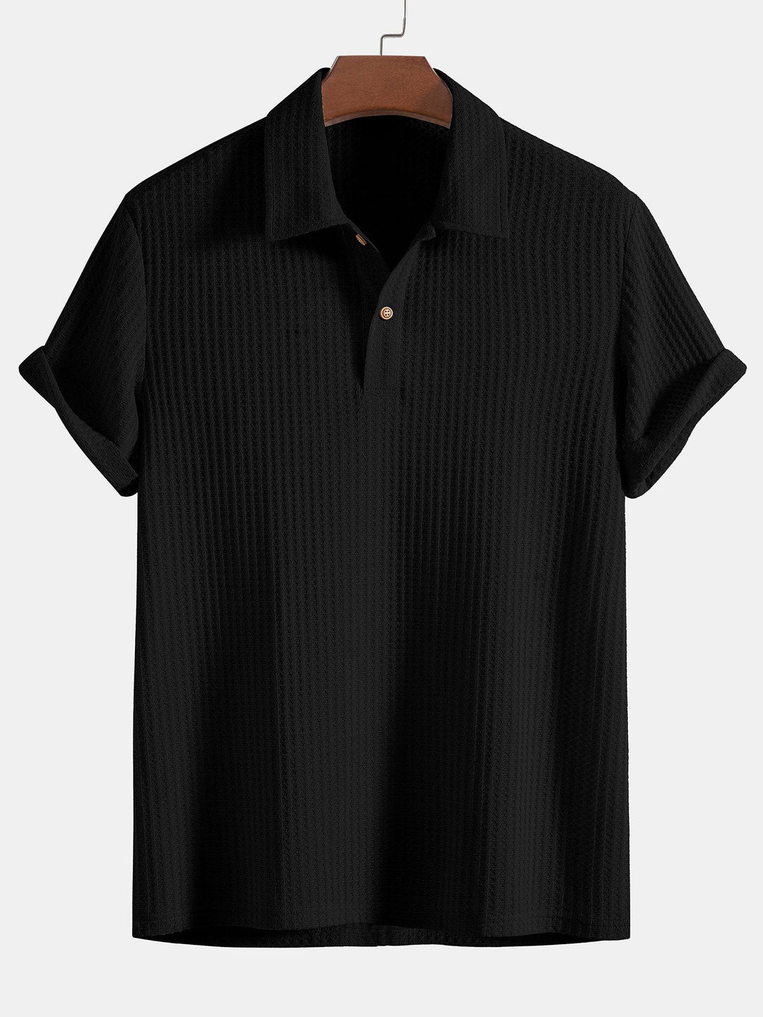 Men’s Waffle Knit Polo Shirt – Smart Casual Short Sleeve Top
