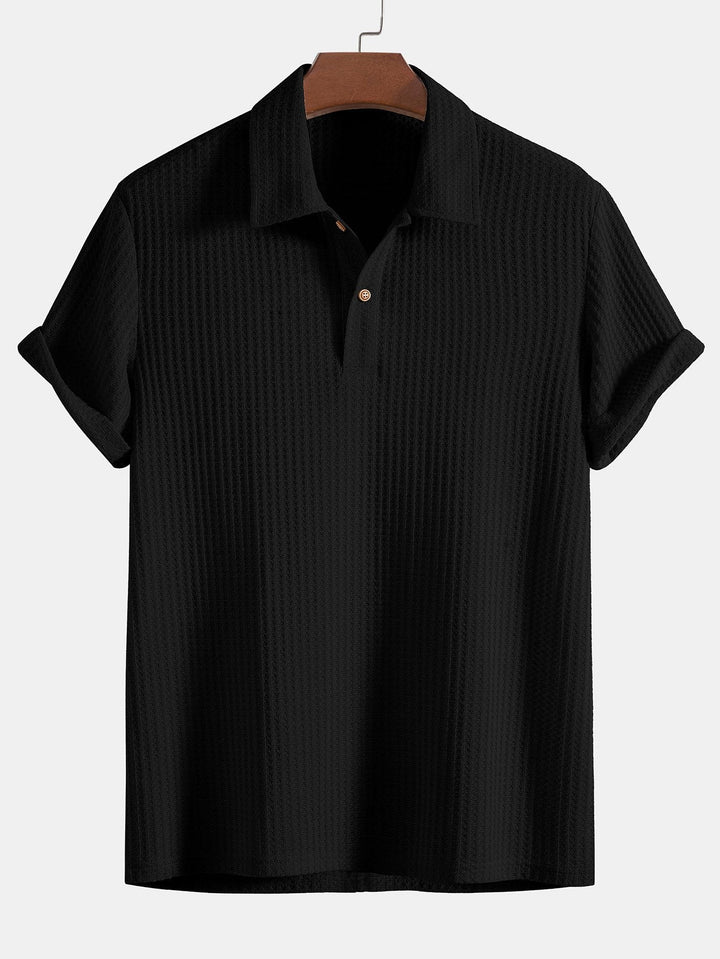 Men’s Waffle Knit Polo Shirt – Smart Casual Short Sleeve Top