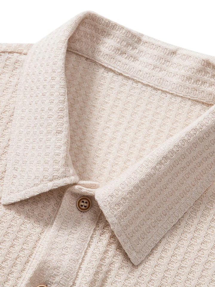 Men’s Waffle Knit Polo Shirt – Smart Casual Short Sleeve Top