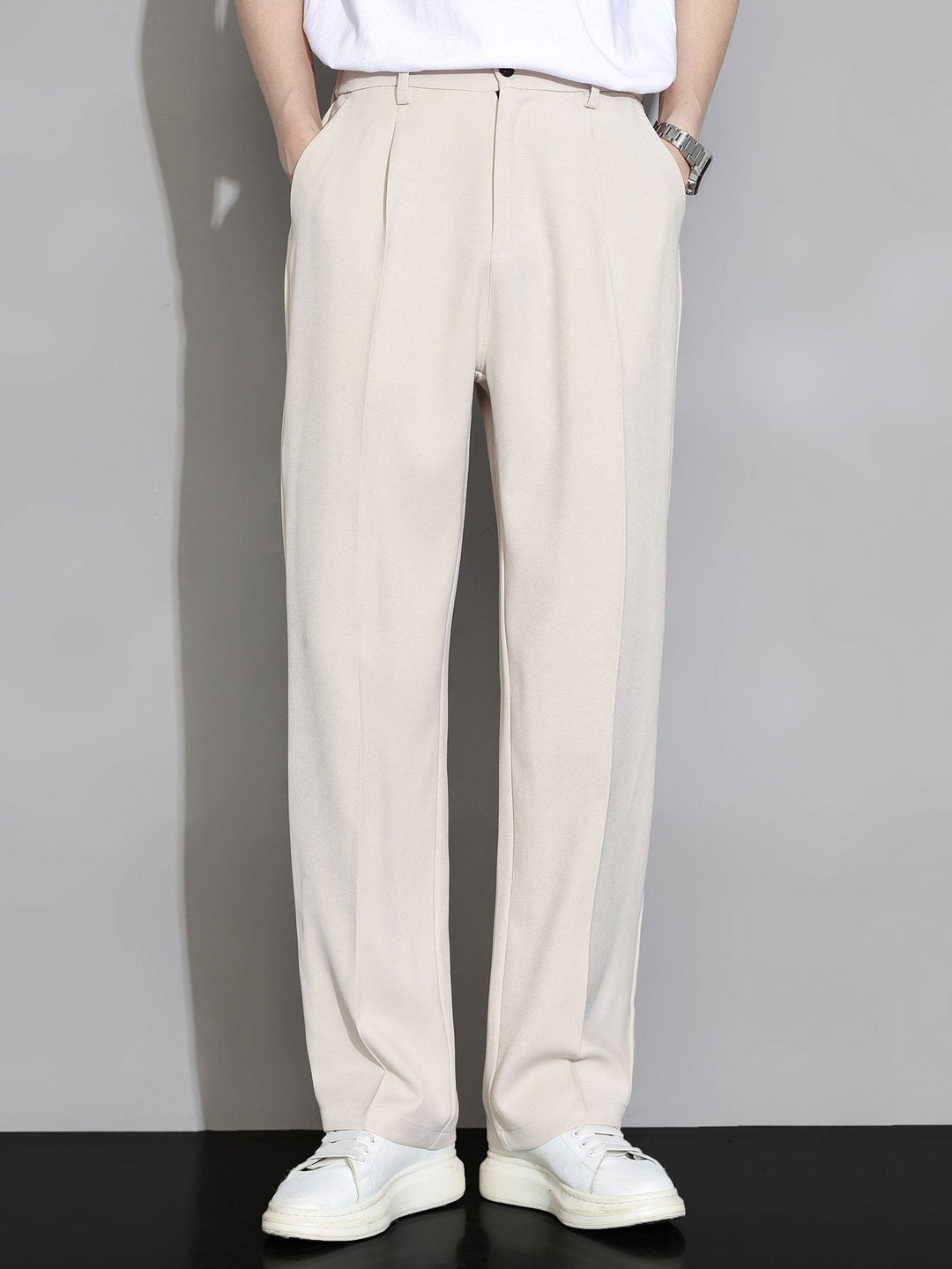 Men’s Elastic Waist Trousers – Straight Leg Pull-On Casual Pants