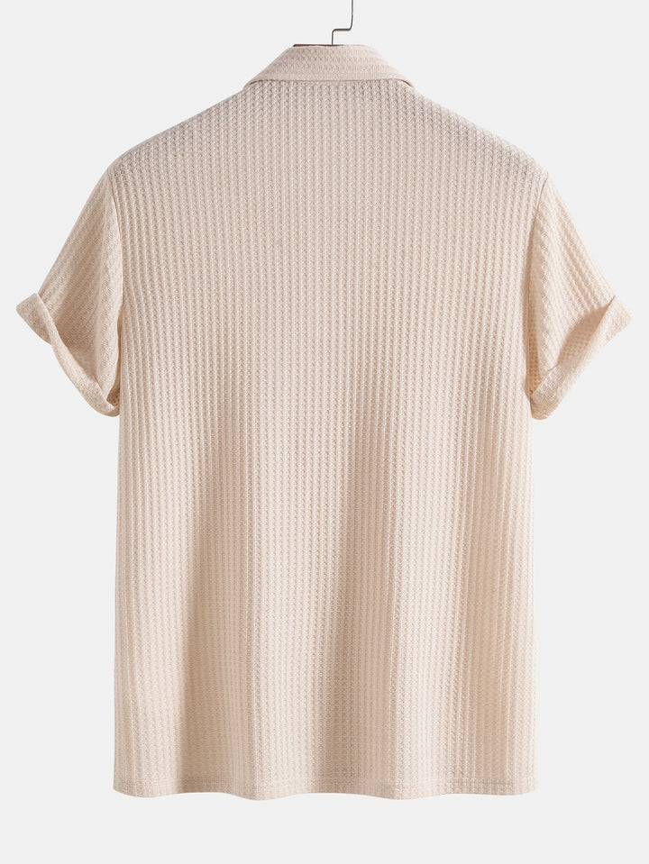 Men’s Waffle Knit Polo Shirt – Smart Casual Short Sleeve Top