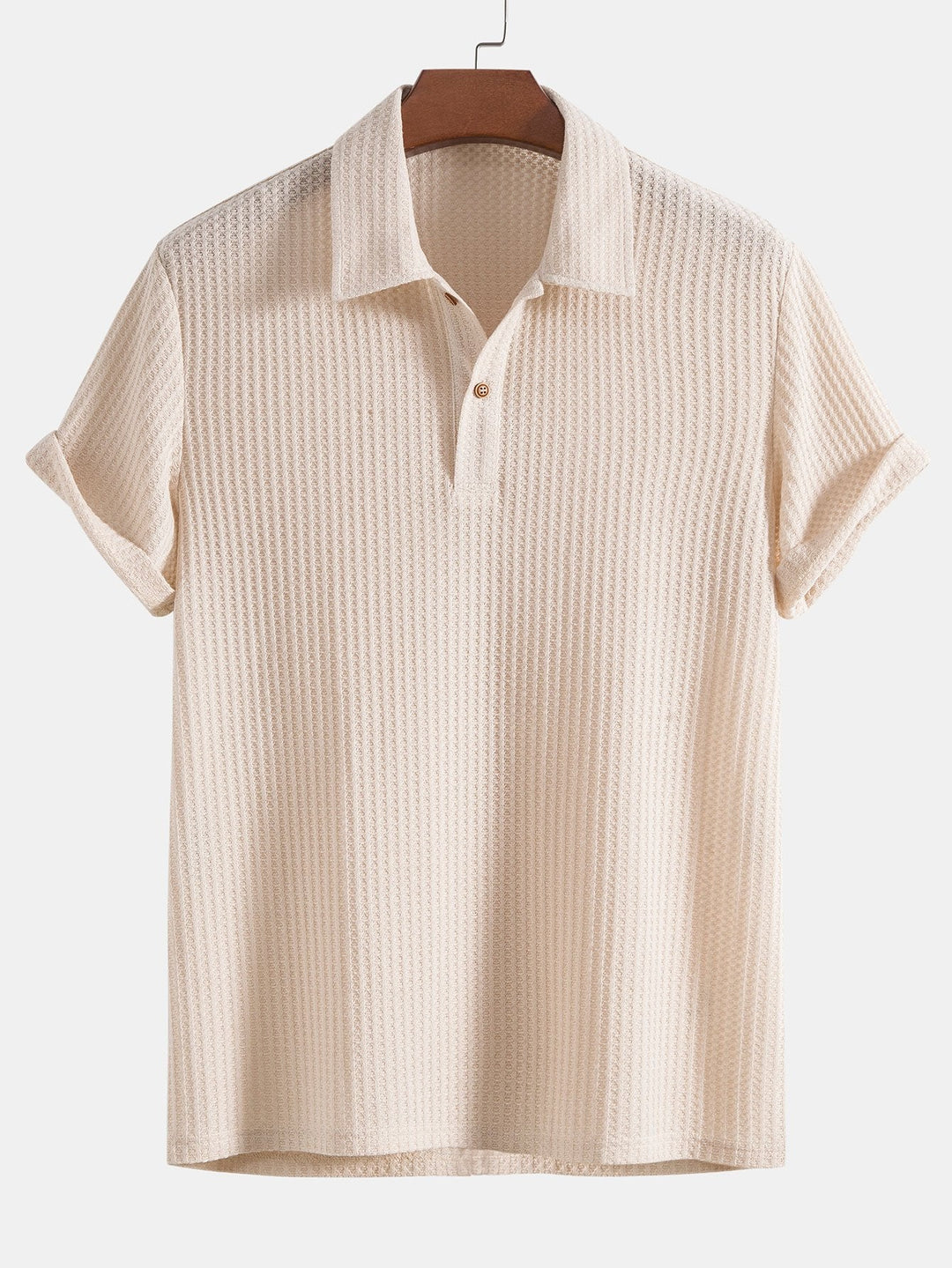 Men’s Waffle Knit Polo Shirt – Smart Casual Short Sleeve Top